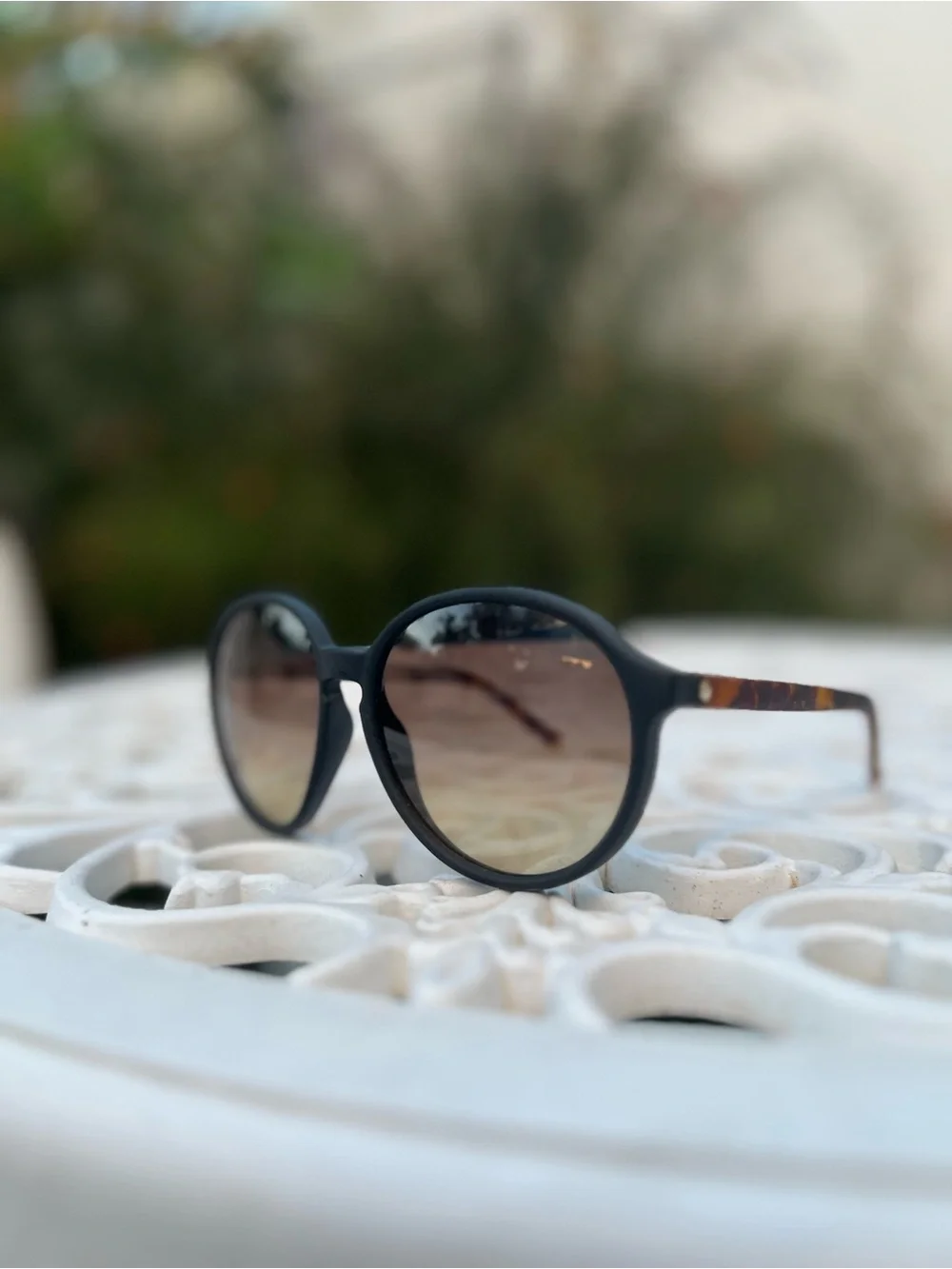 RIOT Round Black Frame Sunglasses with Tortoise Arms 